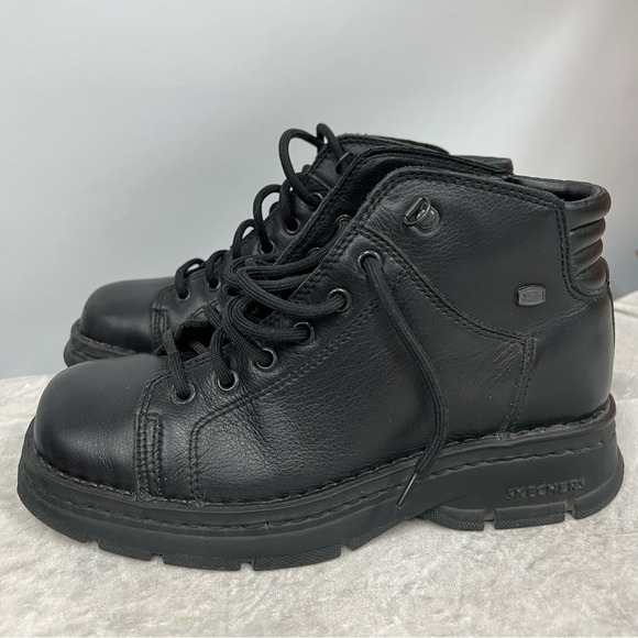 Skechers men’s platform combat boots size 7.5 black leather Y2K 90’s vintage main image 10
